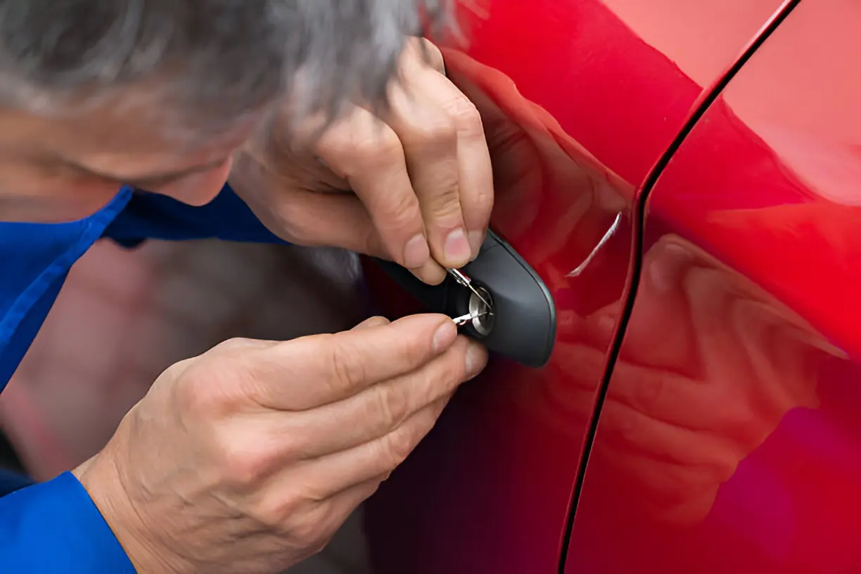 Car Lockout 6 Technician providing car lockout service in Springfield residential driveway